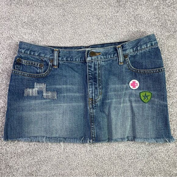 Vintage Abercrombie & Fitch Micro Mini Skirt Women’s 4 Blue Frayed Hem Y2K - Picture 1 of 9